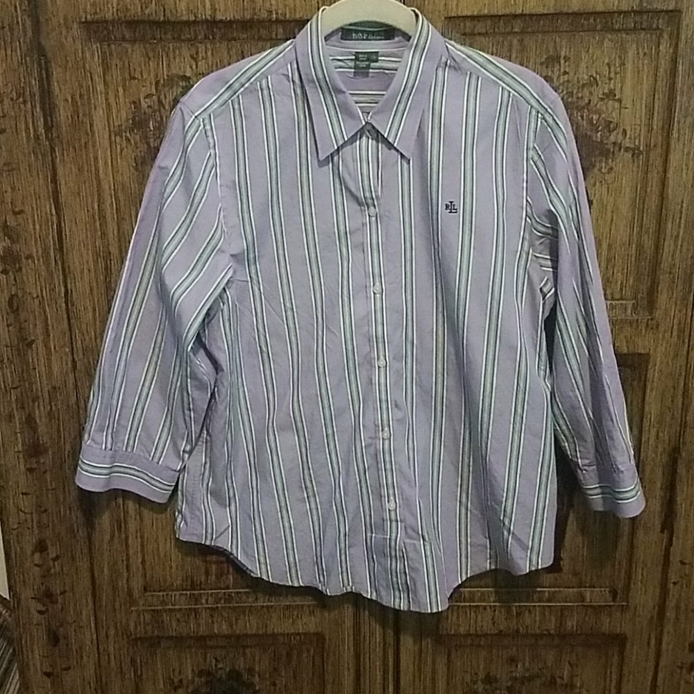 (SALE/$15) Lavender Striped Cotton Blouse